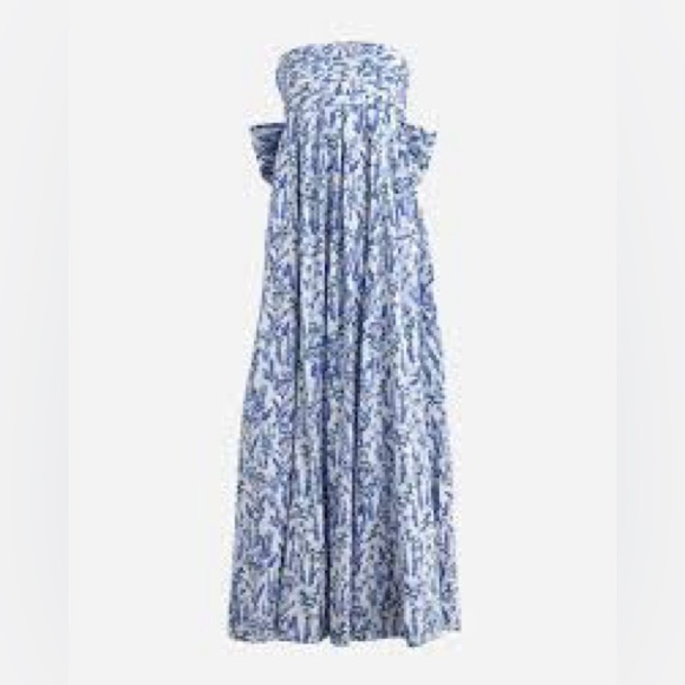 J. Crew Collection Blue and White Floral Strapless Bow Back Maxi Dress